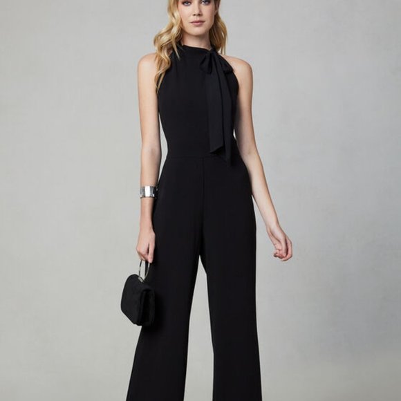MELANIE LYNE | Black Crepe Wide Leg Jumpsuit Sz 2 - Picture 1 of 12